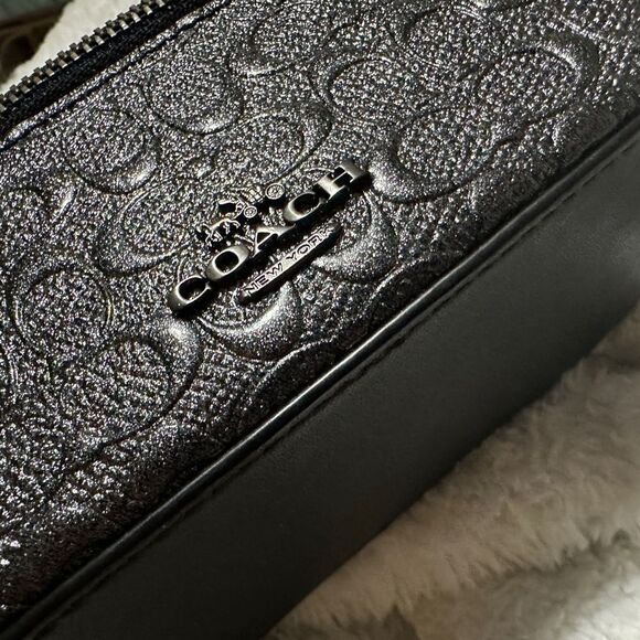 Coach Travel Jewelry Case - Signature Black Embossed Leather - Picture 16 of 17